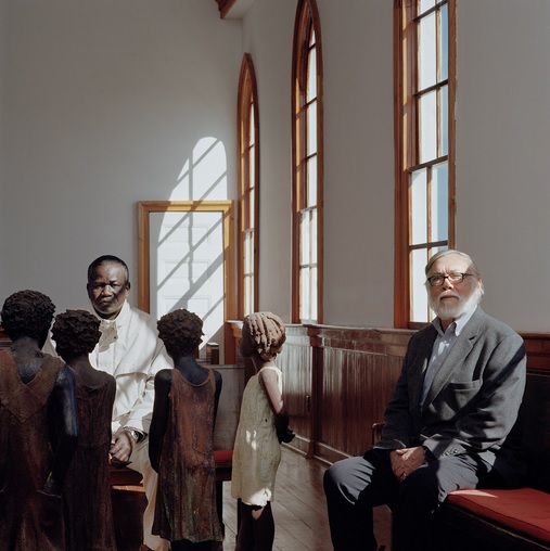 John Cummings (right), the Whitney Plantation's owner and Ibrahima Seck, its director of research, in the Baptist church on the grounds.  Credit: Mark Peckmezian for the New York Times. 